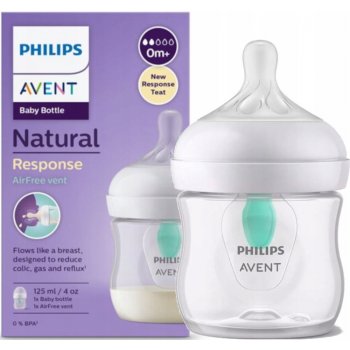 Avent láhev Natural Response průhledná dudlík s ventilem AirFree 1 ks 125 ml