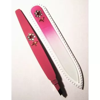 Bohemia Crystal Swarovski skleněný pilník 90 mm + šikmá pinzeta 97 mm růžová