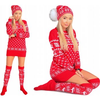 Fashionweek Prodloužený vánoční svetr tunika oversized NB14836 Červená