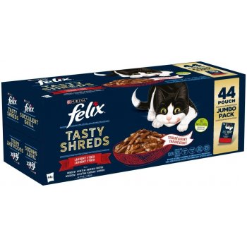 Felix Tasty Shreds hovězí kuře kachna krůta ve šťávě 44 x 80 g
