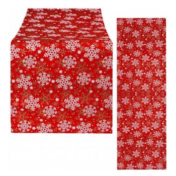 SPRINGOS Vánoční ubrus 180x33 cm Vločky červený