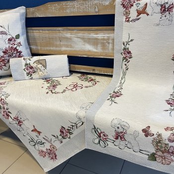 Tegatex Velikonoční gobelínový chenille ubrus s ovečkou s květinami 100x100 cm