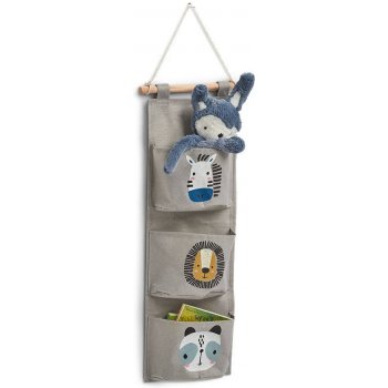 Zeller Present závěsný kapsář 3 kapsy dřevěné madlo nástěnný organizér motiv zvířata XL 35x82 Z14287