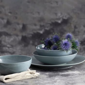 AMBITION Modrý porcelánový jídelní servis Organic pro 12 osob 48 dílů