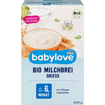 Babylove bio Mléčná kaše s krupicí 600 g
