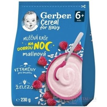 GERBER Cereal mléčná kaše malinová Dobrou noc 230 g