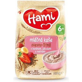 Hami Mléčná kaše ovesno-žitná s banánem jahodami a malinami 210 g