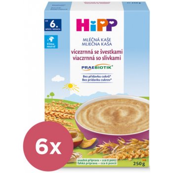 HiPP PRAEBIOTIK® Kaše Mléčná kaše vícezrnná se švestkami 6 x 250 g