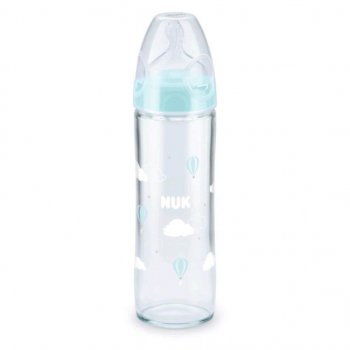 Nuk skleněná kojenecká láhev New Classic modrá 240 ml