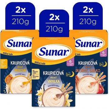 Sunar mléčná krupicová kaše na dobrou noc mix příchutí 6 x 210 g