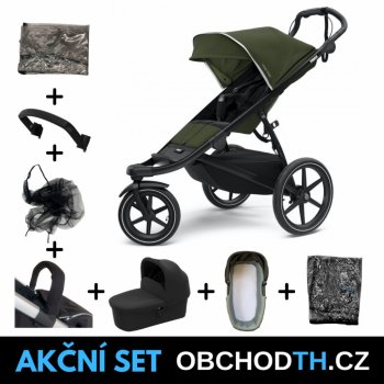 Thule Urban Glide 2 Black / Cypress Green 2021 + pláštěnka + ochranná síť + madlo + potah madla + korbička + pláštěnka na korbičku + prostěradlo OBCHODTH.CZ