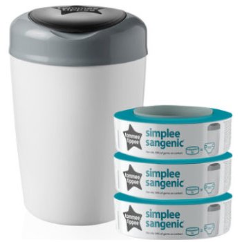 Tommee Tippee Kbelík na pleny Sangenic Simple e včetně 3 kazet bílý šedý