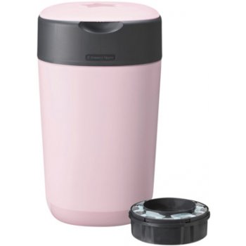 Tommee Tippee Twist & Click Advanced kbelík na pleny včetně kazety s antibakteriální fólií z udržitelných zdrojů Green v růžové barvě.