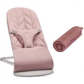BabyBjörn Lehátko Bliss Dusty pink cotton Petal + Deka Soft Grid Evening Rose