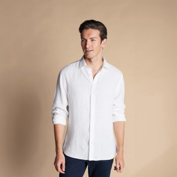 Charles Tyrwhitt lehká lněná košile Classic fit Charles v popelínové vazbě white