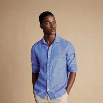 Charles Tyrwhitt lehká lněná košile extra slim fit Charles v popelínové vazbě cobalt blue