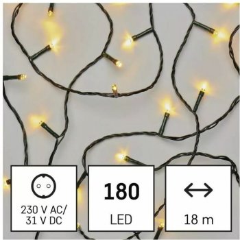 Emos D4AW04 CLASSIC vánoční řetěz 180 LED zelený drát 18m časovač teplá bílá IP44