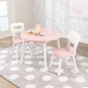 Kidkraft set stůl a 2 židle růžovobílý