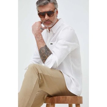 Lacoste plátěná košile regular s límečkem button-down bílá