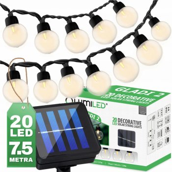 LUMILED solární světelný řetěz vánoční světla 20x LED 7,5 M solární světelný řetěz venkovní světlo IP44 teplá bílá 3000K žárovky pro vánoční zahradu venku