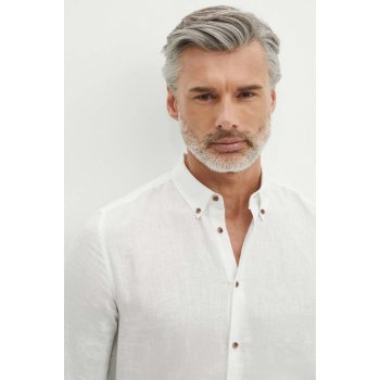 Medicine pánská lněná košile slim s límečkem button-down RS24.KDM071 bílá
