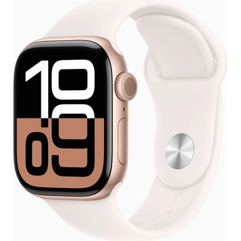 Apple Watch Series 10 46mm růžově zlatý hliník se světle ruměným sportovním řemínkem M/L MWWU3QC/A