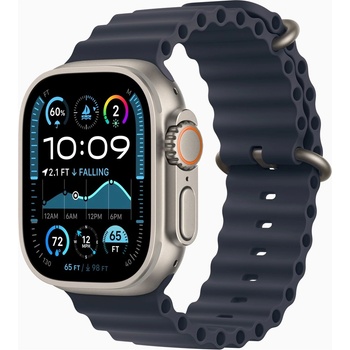 Apple Watch Ultra 2 49mm přírodní titan s námořnicky modrým oceánským řemínkem MX4D3CS/A