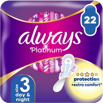 Always Platinum Night Velikost 3 Hygienické Vložky s křidélky 22 ks