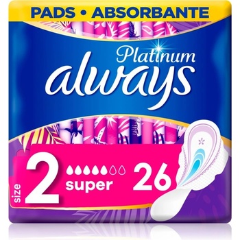 Always Platinum Super Velikost 2 Hygienické Vložky s křidélky 26 ks