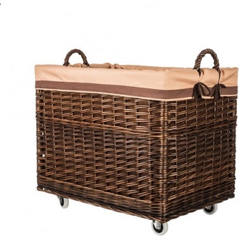 ČistéDřevo Tmavý proutěný koš na dřevo obšitý na kolečkách