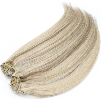 Clip in maxi set 63cm pravé lidské vlasy REMY PLATINA/SVĚTLE HNĚDÁ