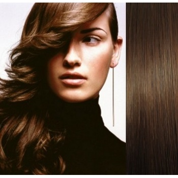 Clip in vlasy 53cm 100% lidské REMY STŘEDNĚ HNĚDÁ