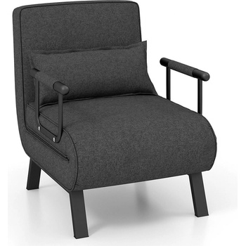 Costway rozkládací HV10417GR 4v1 kovový rám 5 stupňů nastavení opěradla čalouněný sedák - A