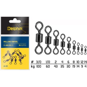 Delphin Obratlík Rolling Swivel A-01 10/14kg 10ks
