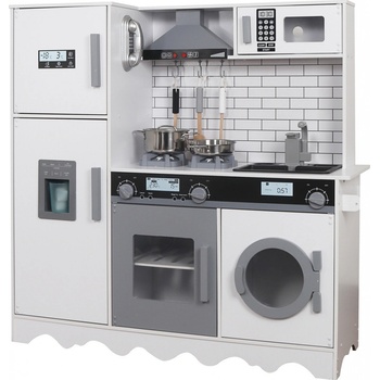 Derrson dřevěná kuchyňka XXL interaktivní bílá s pračkou a ledničkou