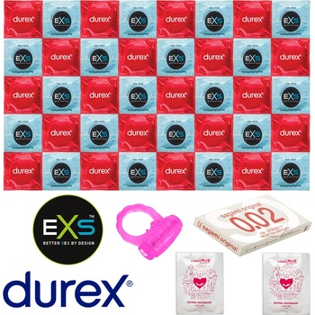 Durex Air Thin Balíček ultra tenkých kondomů - 42 kondomů Durex a EXS + Vibrační kroužek, lubrikační gely SuperLove a Sagami Original 0.02