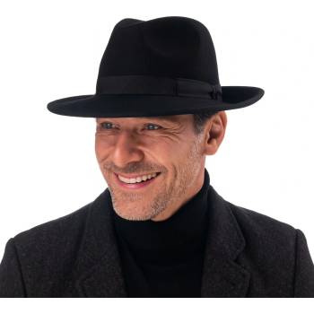 Fiebig Headwear since 1903 klobouk fedora plstěný černý s černou stuhou černý