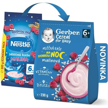 Gerber Cereal for Baby Mléčná kaše na dobrou noc malinová 230 g