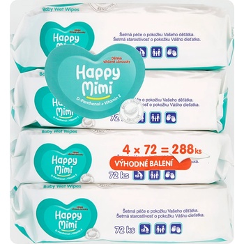 Happy Mimi dětské vlhčené ubrousky 4 x 72 ks