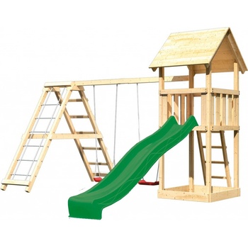 KARIBU domek LOTTI 89351 + zelená skluzavka + houpačka + žebřík