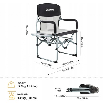 Kingcamp Židle Director odstíny šedé a stříbrné