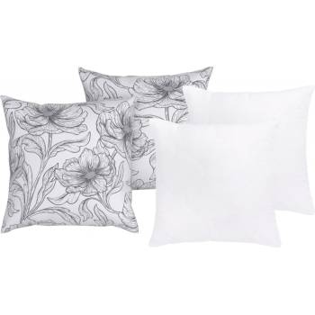 LIVARNO home Sada polštářů a potahů na polštáře Renforcé bílá / šedá 4dílná 50x60