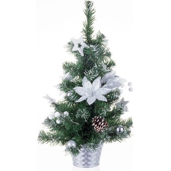 MagicHome Stromček Vianoce ozdobený strieborný kvet 20 cm