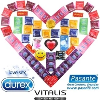 Maxi Balíček 55 kondomů Durex Pasante a Vitalis + lubrikační gel Durex + vibrační kroužek