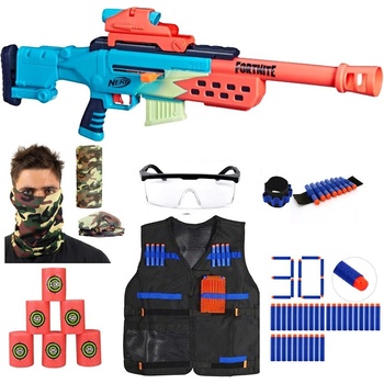 Nerf Fortnite Storm Scout Sniper F8346 + vesta + šátek Moro + terče + brýle + čelenka + 30 vaflových šípů