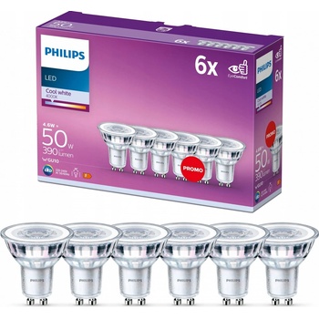 Philips žárovka LED 4,6 W, GU10, studená bílá, 6 ks