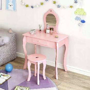 Shabby Chic PHO0403 Dětský toaletní stolek se zrcadlem a židličkou 108x71x39,5cm růžový
