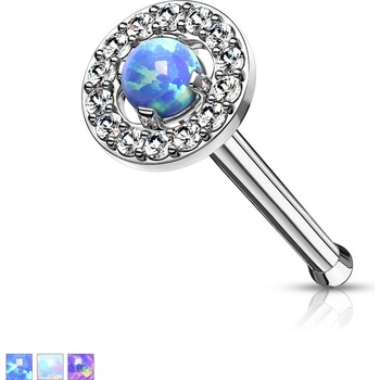 Šperky eshop rovný piercing do nosu z oceli kamínek s opálovými odlesky zirkonový lem U11.18 Fialová