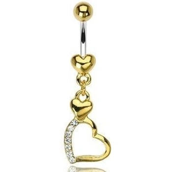 Šperky4U pozlacený piercing do pupíku s motivem srdíček WP01106