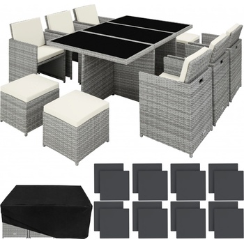 tectake 403641 zahradní ratanový nábytek new york 6+4+1 s ochranným obalem světle šedá